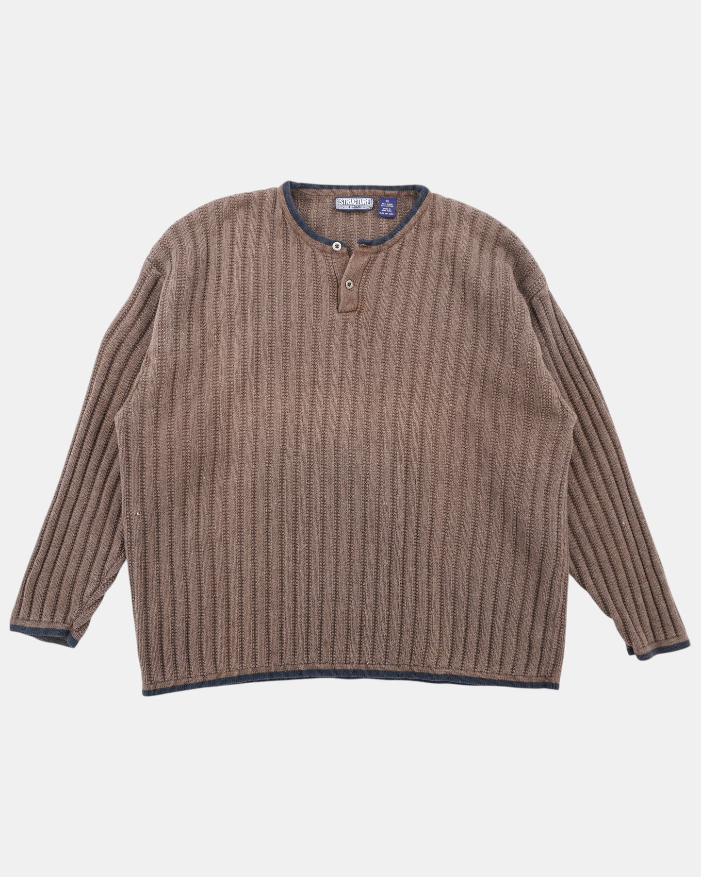 Vintage Brown Structure Henley Sweater Men's XL