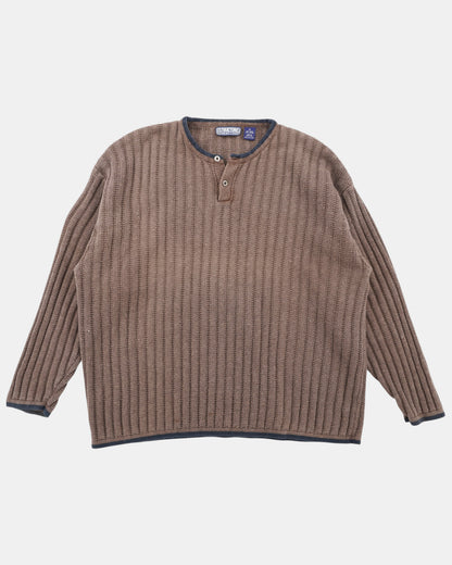 Vintage Brown Structure Henley Sweater Men's XL