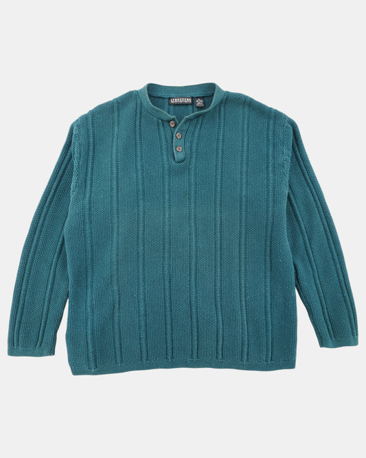 Vintage Teal Structure Heavyweight Henley Top XL