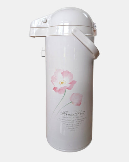 Bubu Future Online Zojirushi 2.45L thermal airpot in white with a vintage pink Duet Flower floral design.