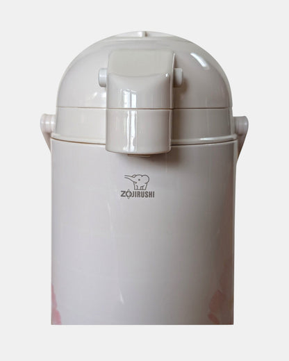 Bubu Future Online Zojirushi 2.45L thermal airpot with vintage Duet Flower floral design and pump dispenser.