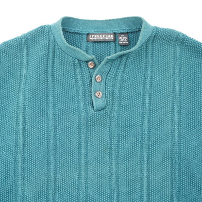 Vintage Teal Structure Heavyweight Henley Top XL