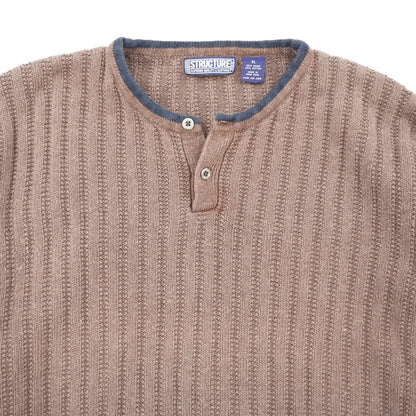Vintage Brown Structure Henley Sweater Men's XL